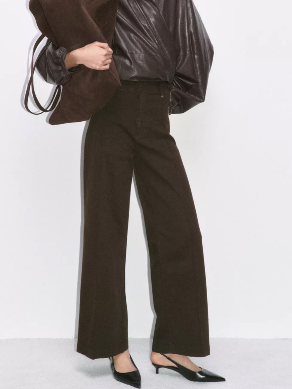 🔸NWT🔸Zara ZW Collection High Waist Wide Leg Jeans in brown - Picture 4 of 15